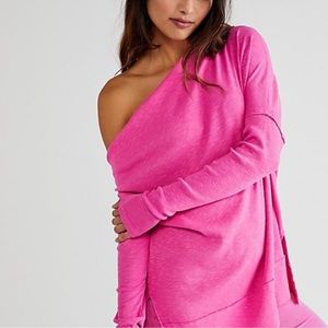 Free People Get Together Long Sleeve Off Shoulder Dancing Queen Pink Barbie